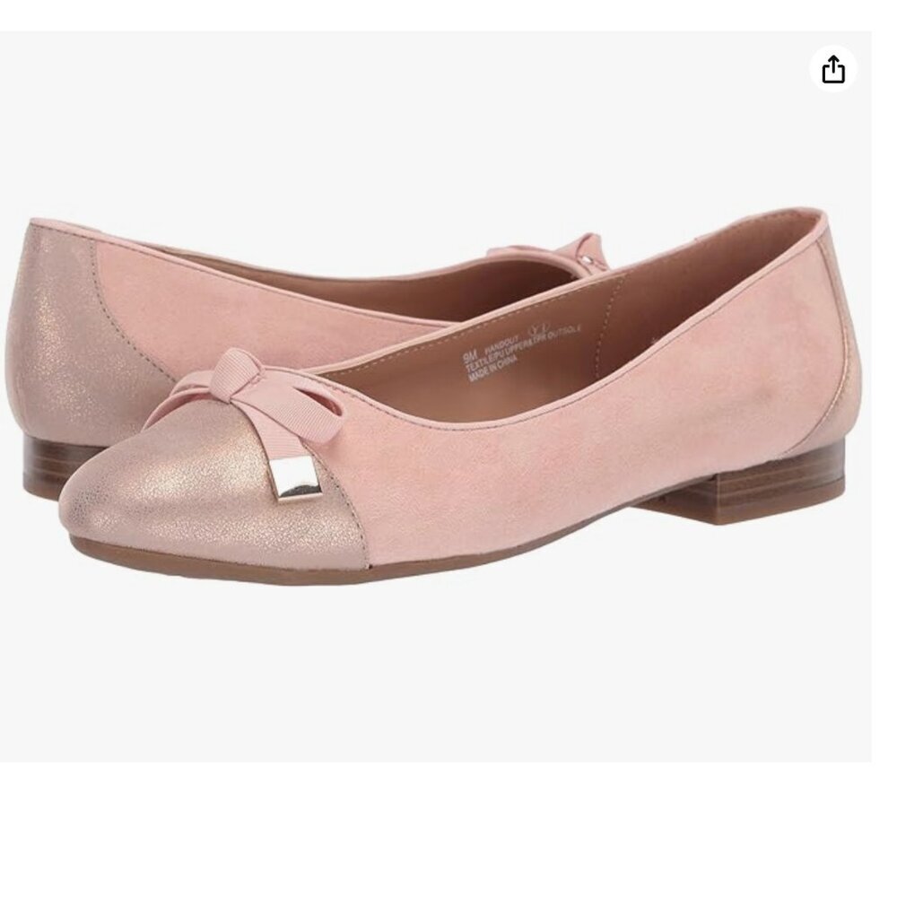 Aerosoles A2 Women's SIze 8 Handout Ballet Flat Light Pink Combo Bow Suede Slip